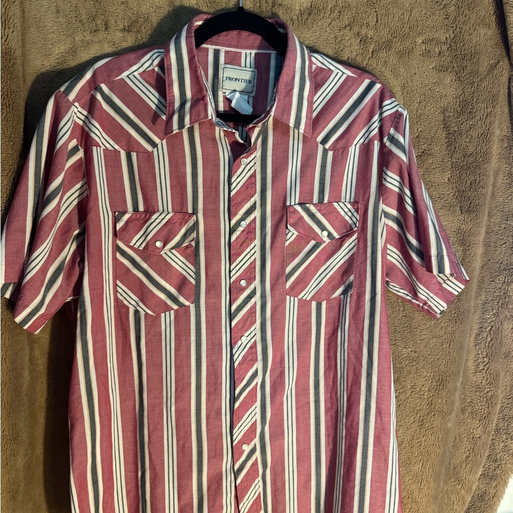 Frontier Striped Button-Up Shirt - Red and White